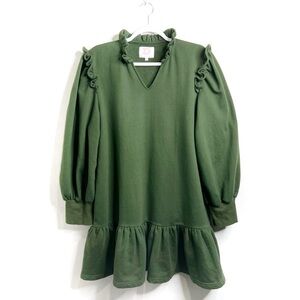 Victoria Dunn Ruffle Trim Long Sleeve Sweatshirt Knit Dress Green XL